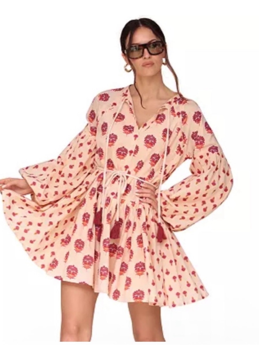 Avec Les Filles Pink Floral Tie-Waist Boho Mini Dress